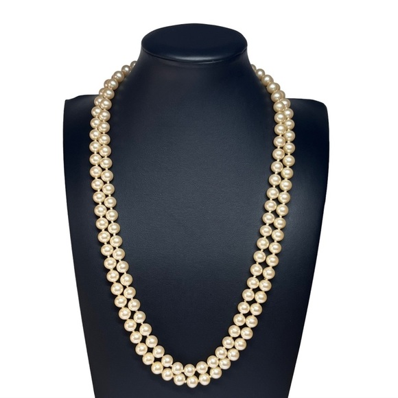 VTG 50's Simulated Pearls Golden Peach Champagne Double Strand 23" - Picture 8 of 9